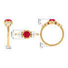 Lab Grown Ruby Flower Ring with Diamond Trio Lab Created Ruby - ( AAAA ) - Quality - Rosec Jewels