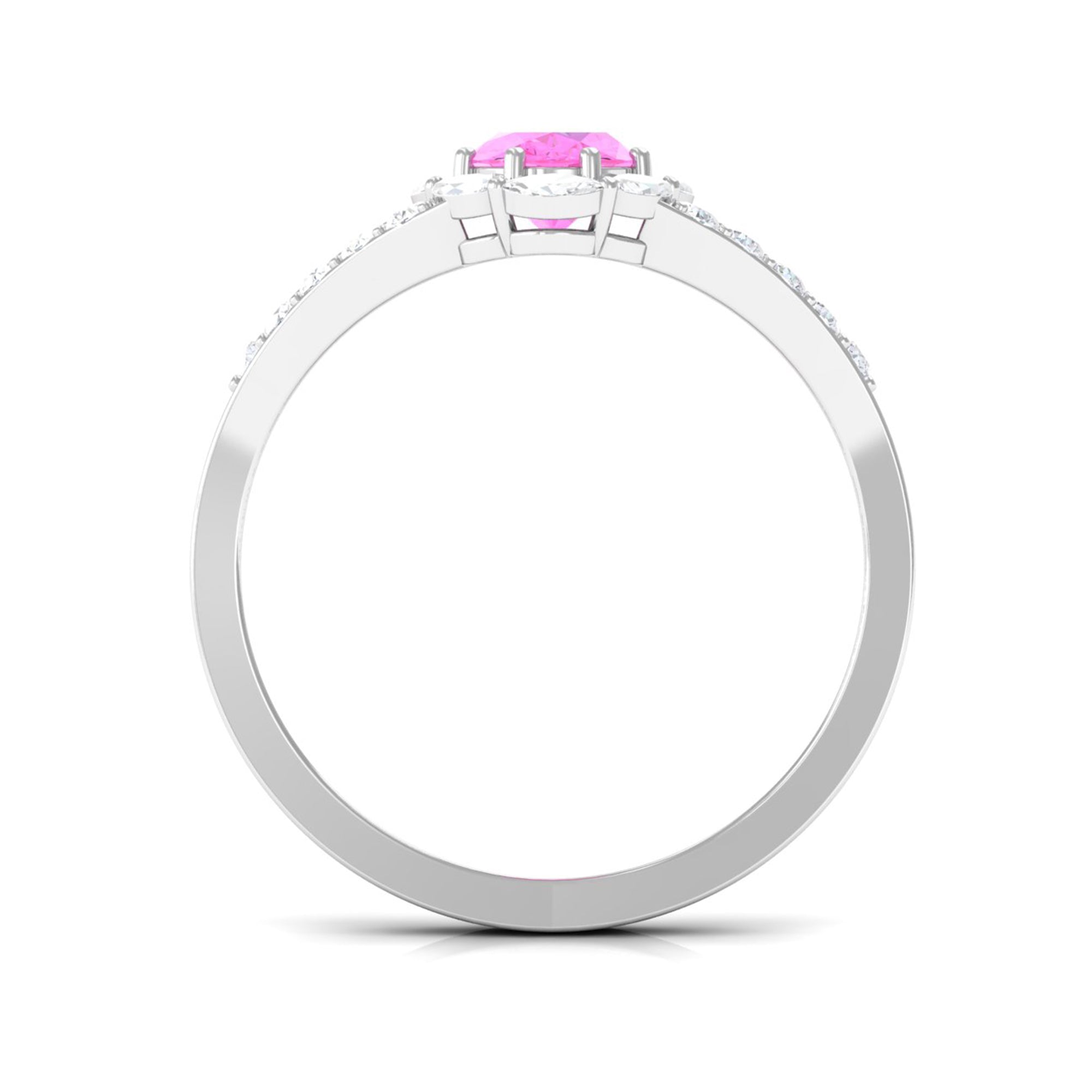 Designer Pink Sapphire and Diamond Halo Engagement Ring with Split Shank Pink Sapphire - ( AAA ) - Quality - Rosec Jewels