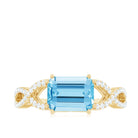 Emerald Cut Aquamarine East West Crossover Ring with Diamond Aquamarine - ( AAA ) - Quality - Rosec Jewels