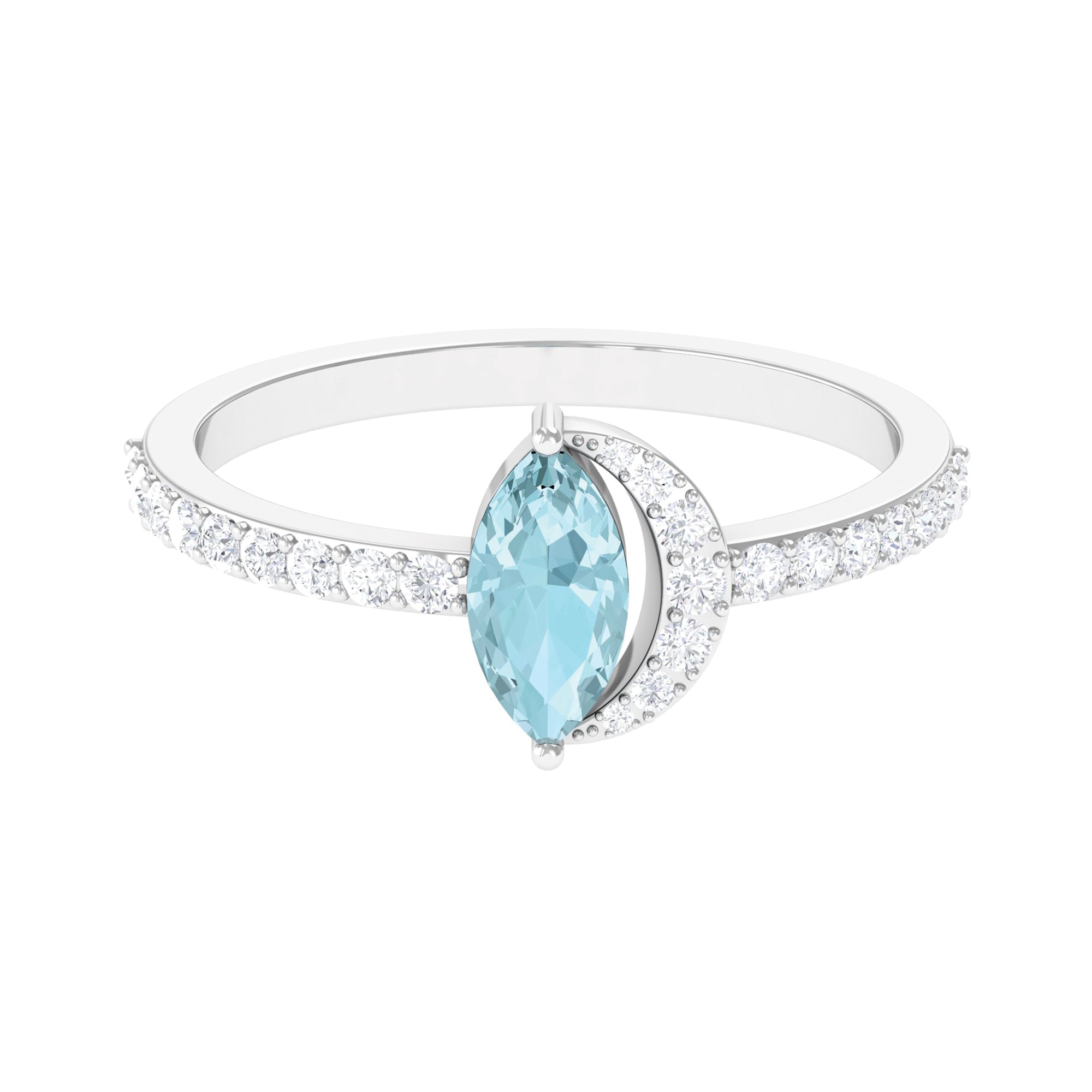 Marquise Cut Sky Blue Topaz and Diamond Minimal Ring Sky Blue Topaz - ( AAA ) - Quality - Rosec Jewels