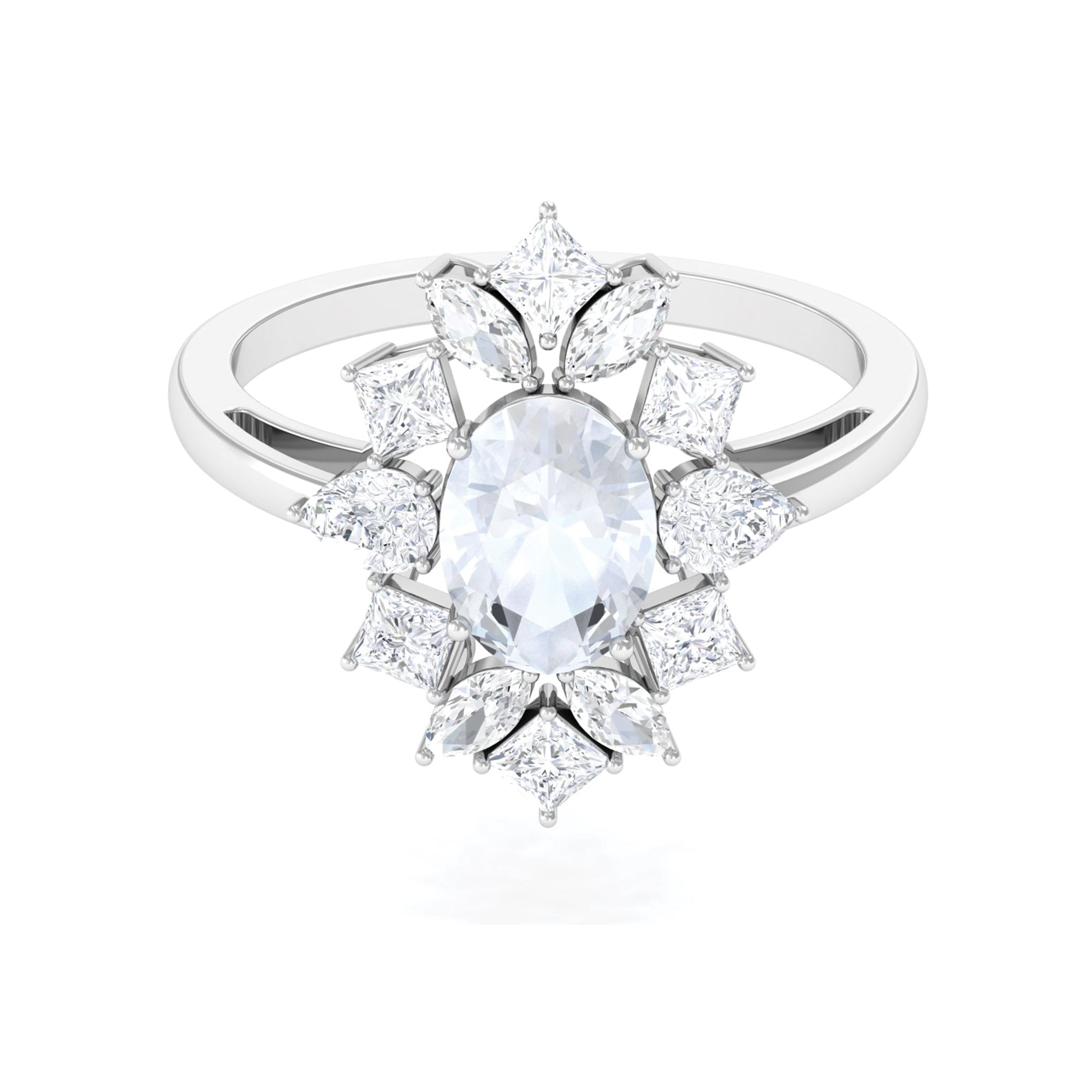 1.75 CT Oval Cut Moonstone and Moissanite Cocktail Ring Moonstone - ( AAA ) - Quality - Rosec Jewels
