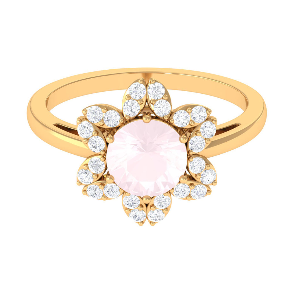 1.75 CT Natural Rose Quartz Floral Ring with Diamond Halo Rose Quartz - ( AAA ) - Quality - Rosec Jewels