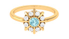 1/2 Carat Bezel Set Aquamarine Statement Ring with Diamond Aquamarine - ( AAA ) - Quality - Rosec Jewels