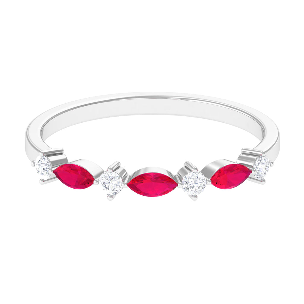 Simple Ruby and Diamond Half Eternity Ring Ruby - ( AAA ) - Quality - Rosec Jewels