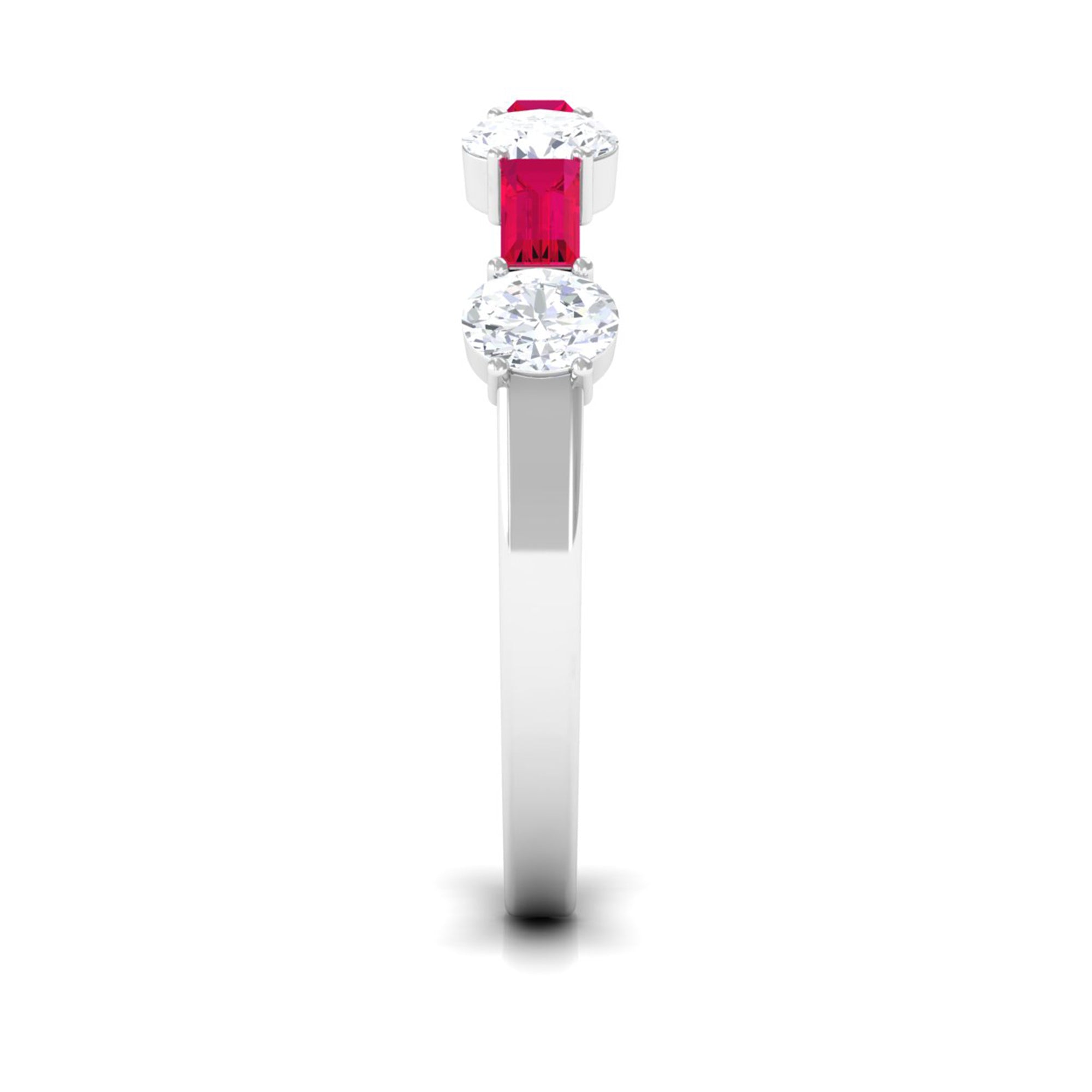 Half Eternity Ring with Red Ruby and Diamond Ruby - ( AAA ) - Quality - Rosec Jewels