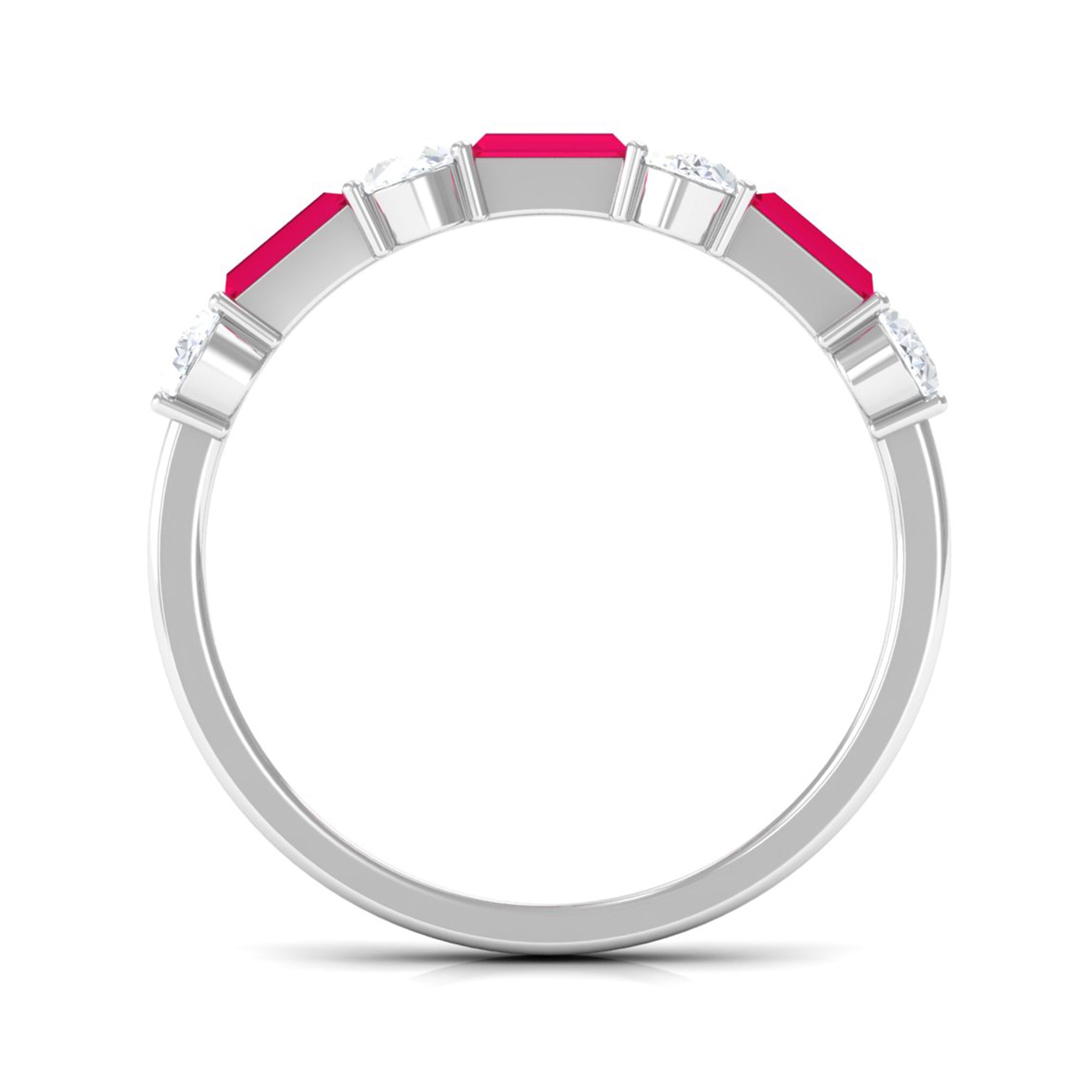 Half Eternity Ring with Red Ruby and Diamond Ruby - ( AAA ) - Quality - Rosec Jewels