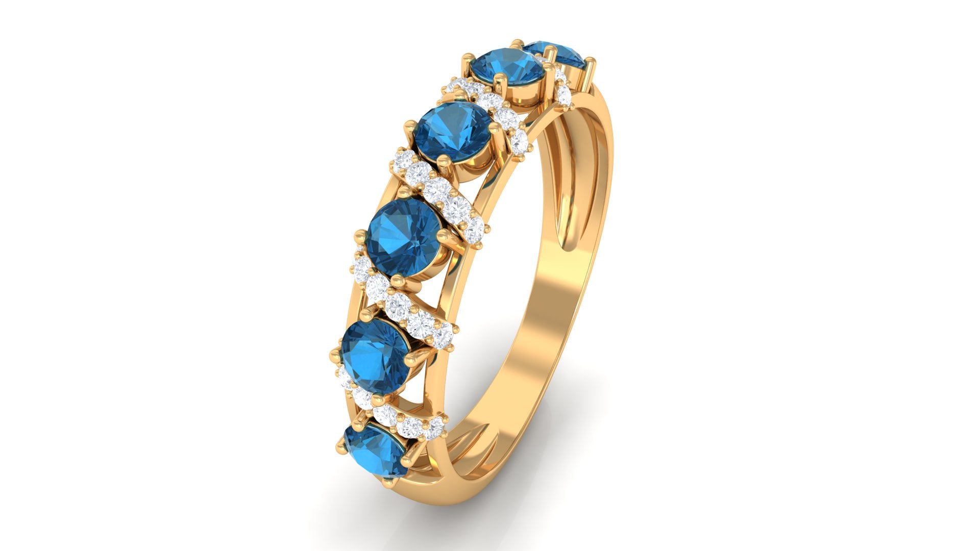 London Blue Topaz and Diamond Designer Anniversary Ring London Blue Topaz - ( AAA ) - Quality - Rosec Jewels