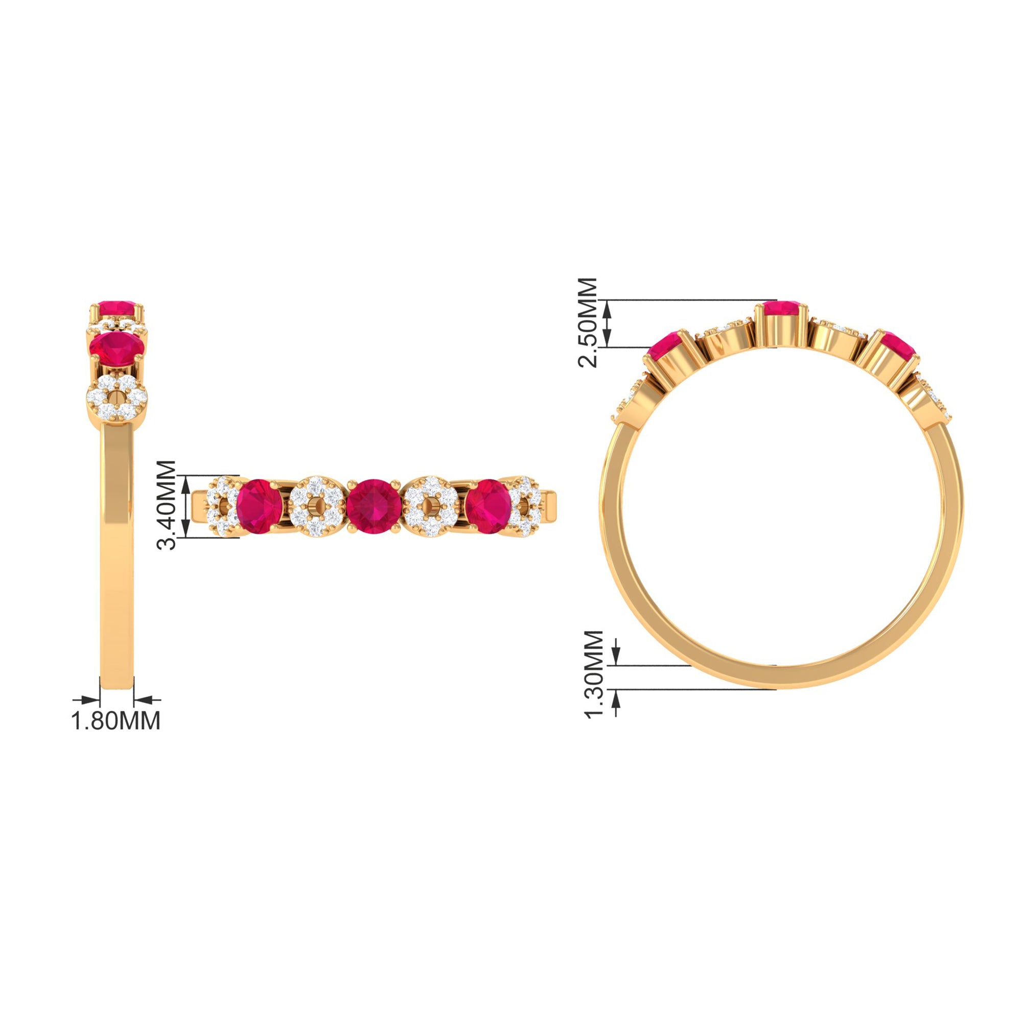 Natural Ruby Half Eternity Ring with Diamond Ruby - ( AAA ) - Quality - Rosec Jewels