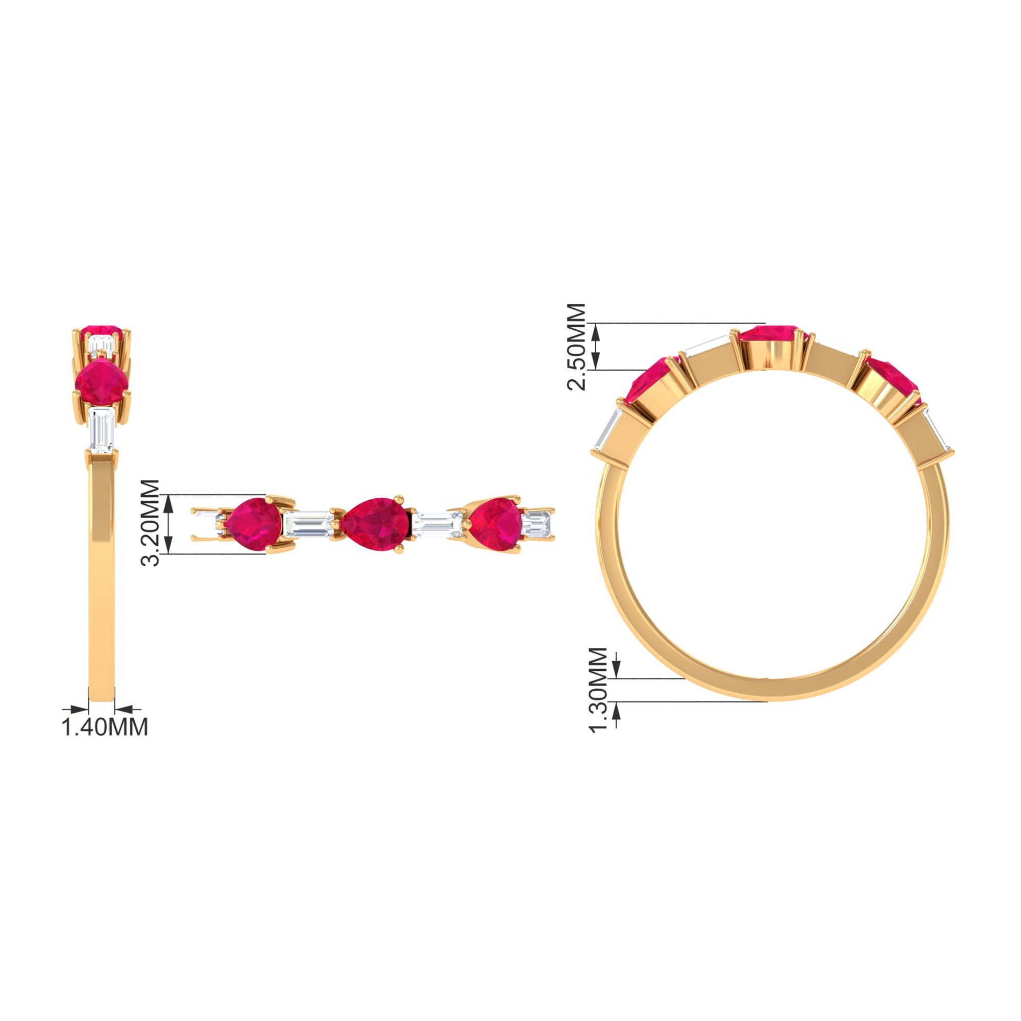 Ruby and Diamond Half Eternity Ring in East West Style Ruby - ( AAA ) - Quality - Rosec Jewels