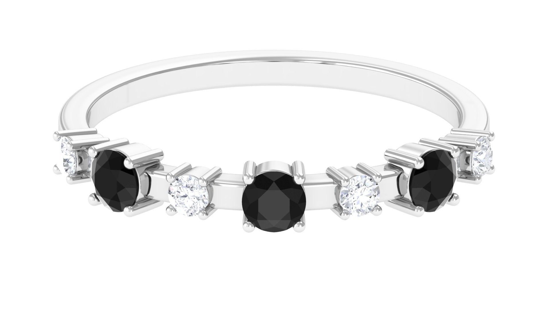 Black and White Diamond Half Eternity Ring Black Diamond - ( AAA ) - Quality - Rosec Jewels
