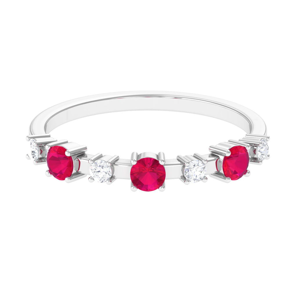 Semi Eternity Ring with Ruby and Diamond Ruby - ( AAA ) - Quality - Rosec Jewels