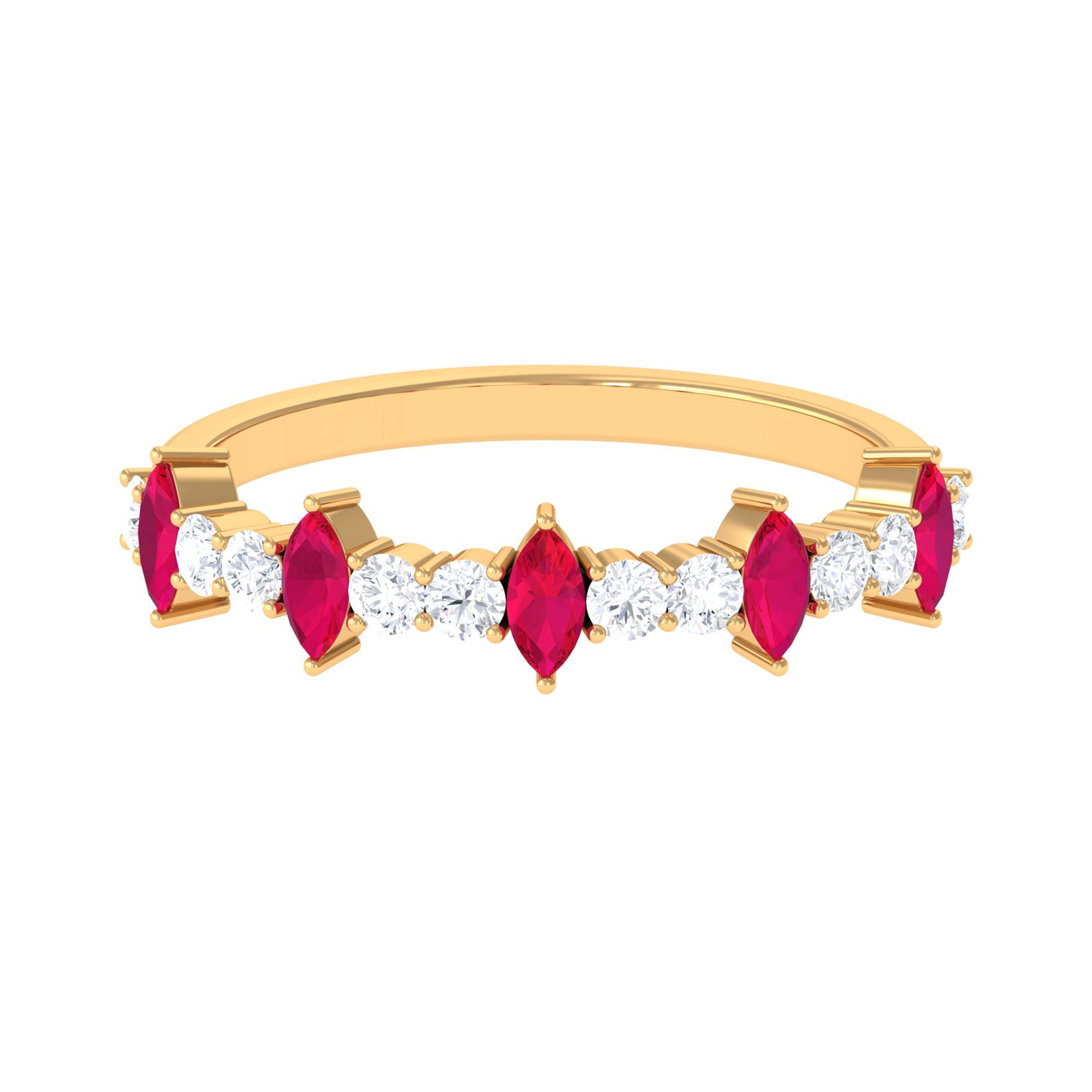 Red Ruby and Diamond Half Eternity Ring Ruby - ( AAA ) - Quality - Rosec Jewels