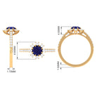 Classic Blue Sapphire Halo Engagement Ring with Diamond Blue Sapphire - ( AAA ) - Quality - Rosec Jewels