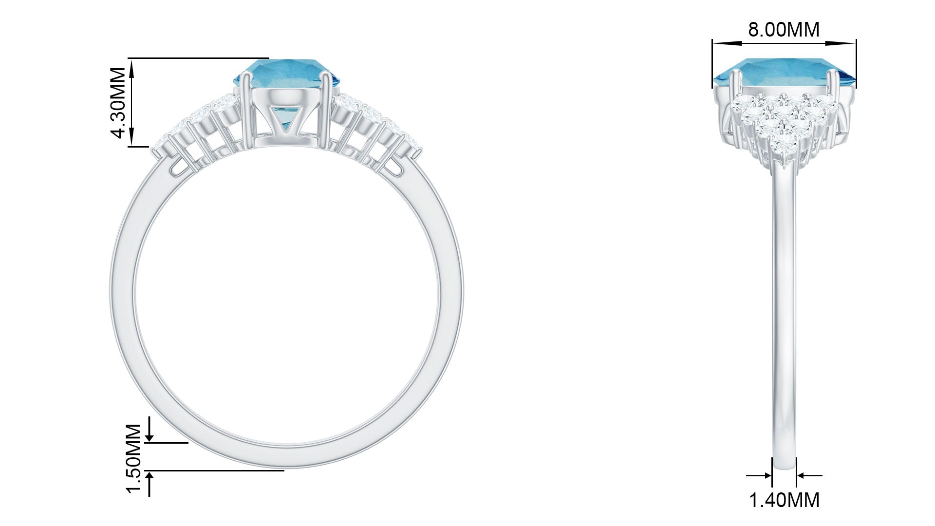 Solitaire Aquamarine Oval Engagement Ring with Diamond Aquamarine - ( AAA ) - Quality - Rosec Jewels