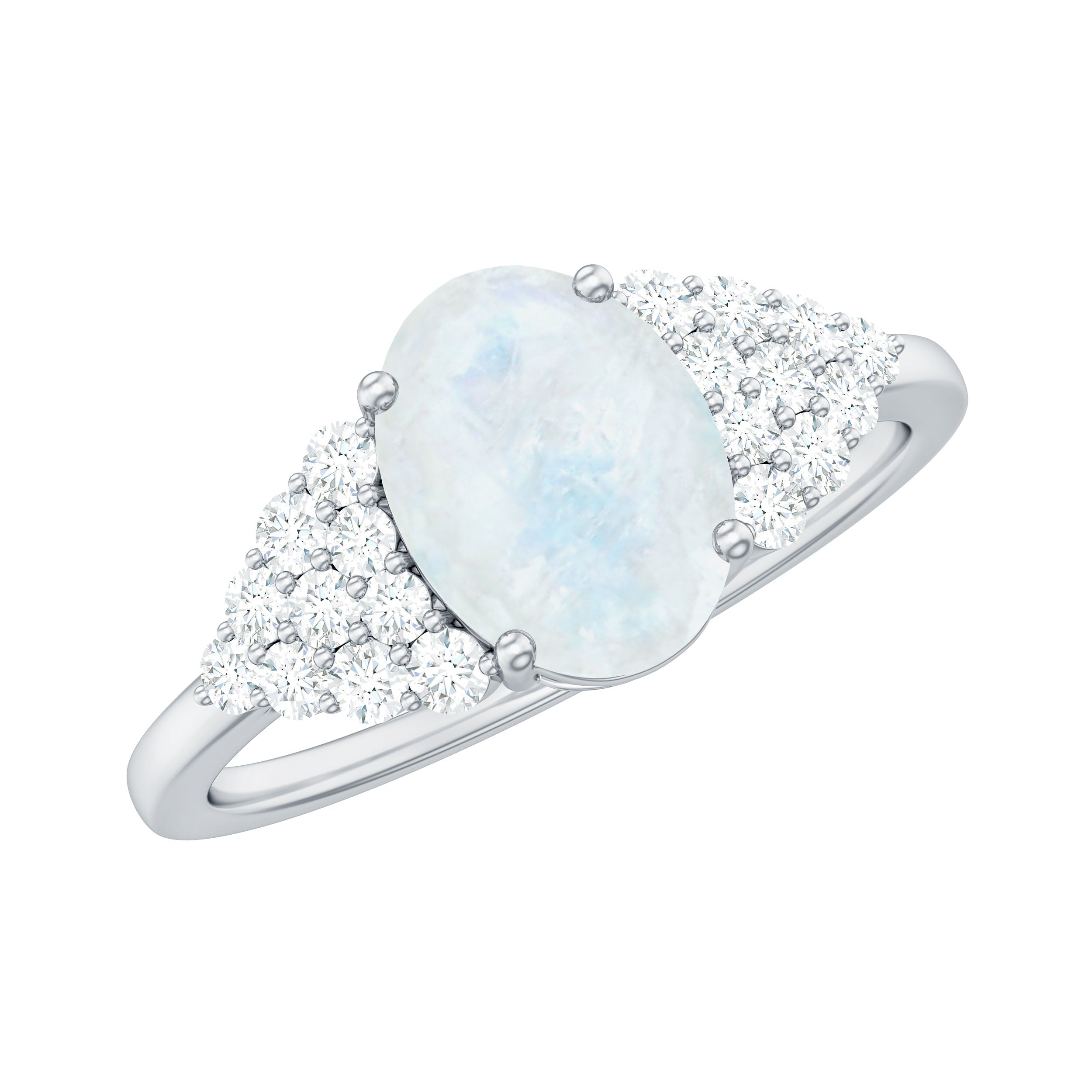 1 CT Oval Cut Moonstone Solitaire Ring with Diamond Accent Moonstone - ( AAA ) - Quality - Rosec Jewels