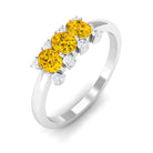 Oval Cut Yellow Sapphire Three Stone Engagement Ring with Diamond Yellow Sapphire - ( AAA ) - Quality - Rosec Jewels