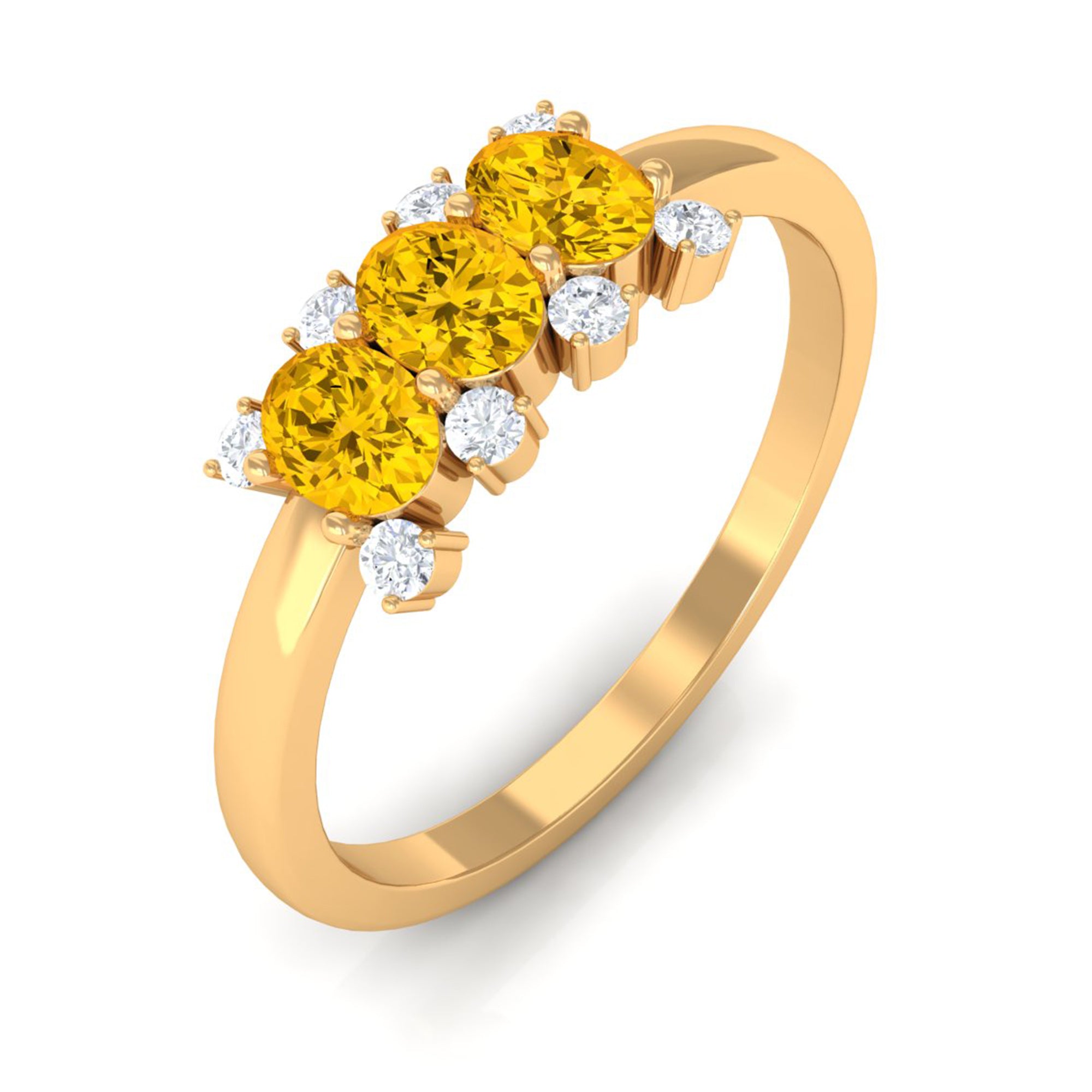 Oval Cut Yellow Sapphire Three Stone Engagement Ring with Diamond Yellow Sapphire - ( AAA ) - Quality - Rosec Jewels