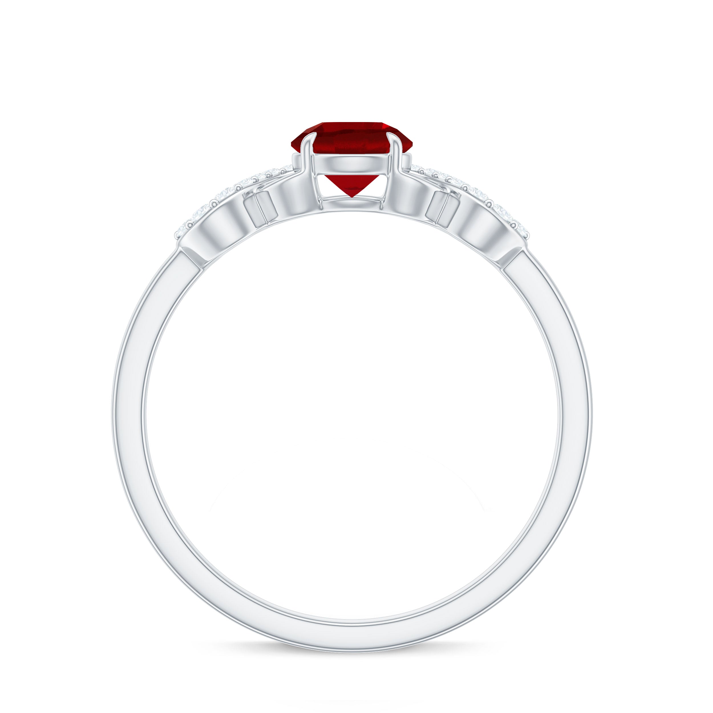 Round Shape Lab Grown Ruby Solitaire Infinity Ring with Diamond Lab Created Ruby - ( AAAA ) - Quality - Rosec Jewels