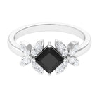 1 CT Princess Cut Black Onyx and Diamond Floral Inspired Engagement Ring Black Onyx - ( AAA ) - Quality - Rosec Jewels