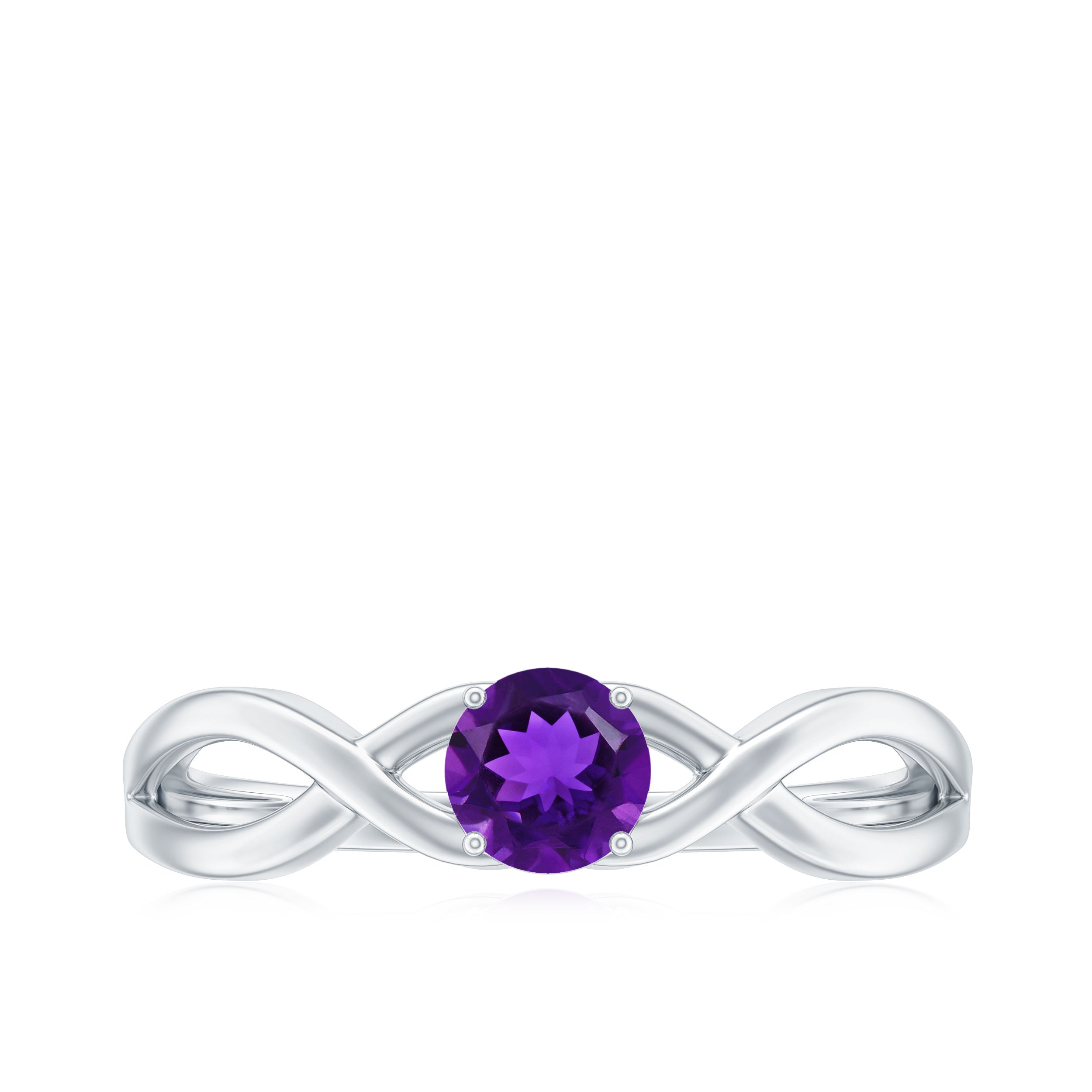 Solitaire Amethyst Crossover Engagement Ring Amethyst - ( AAA ) - Quality - Rosec Jewels
