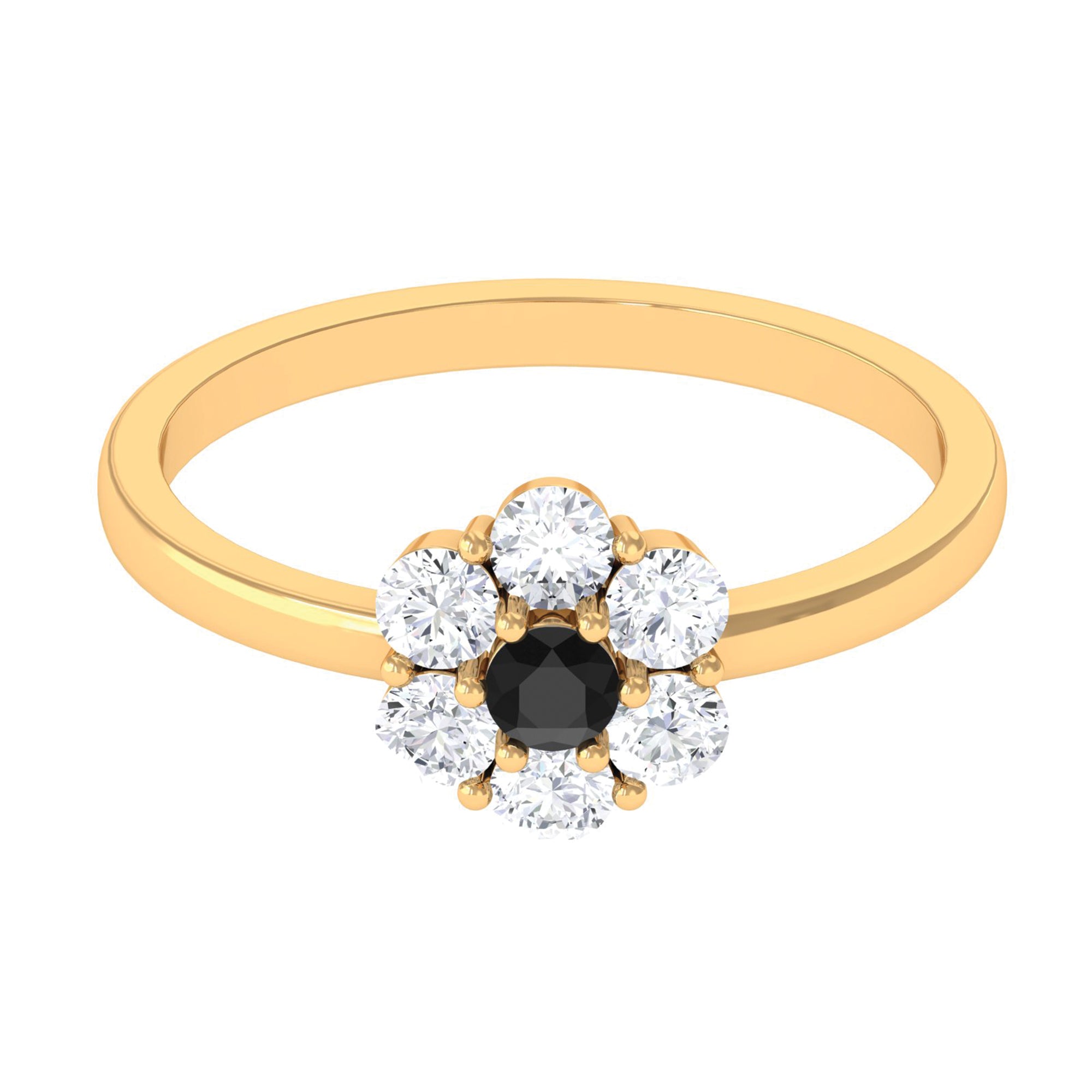 3/4 CT Black Diamond and Moissanite Flower Promise Ring in Gold Black Diamond - ( AAA ) - Quality - Rosec Jewels
