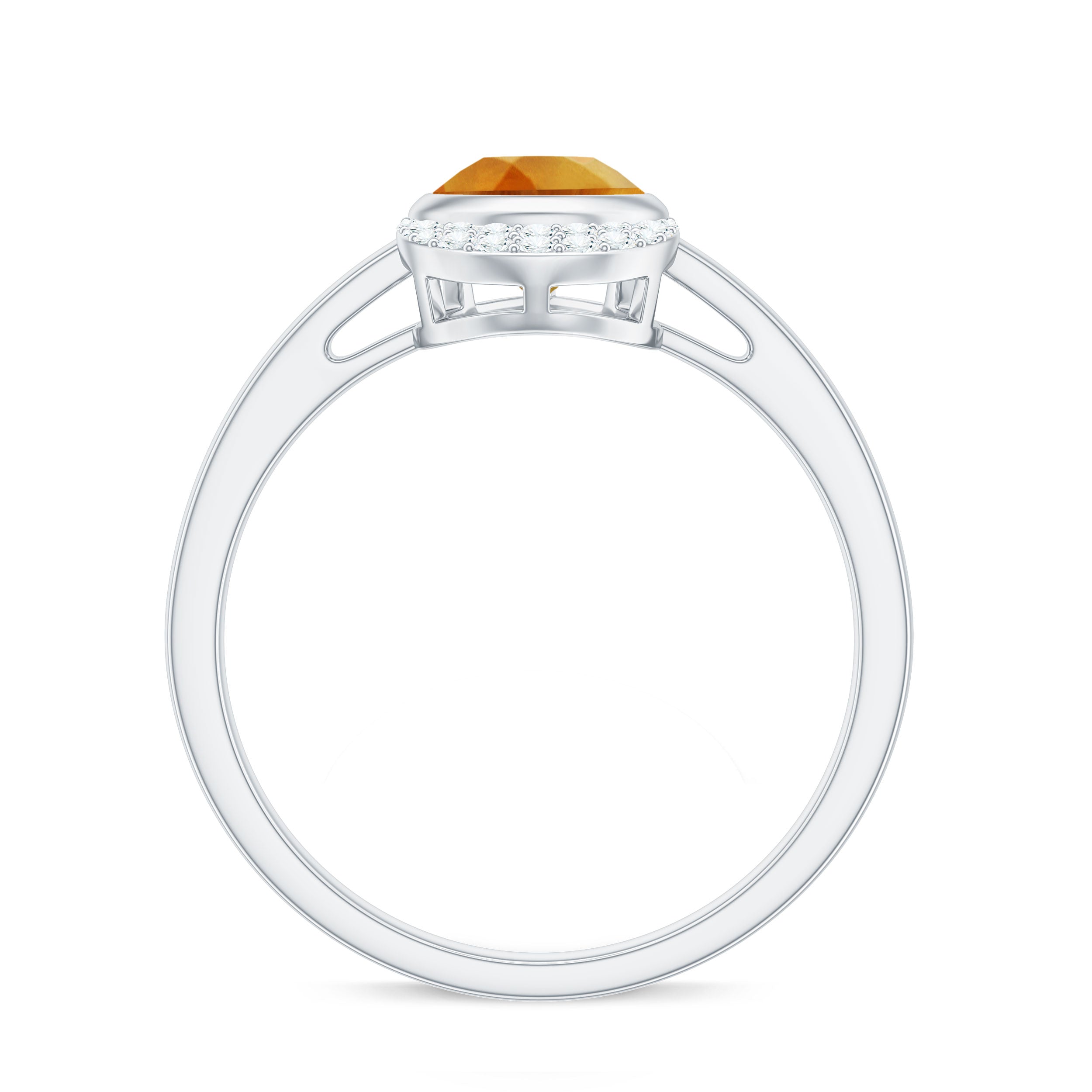 Bezel Set Citrine Teardrop Cocktail Engagement Ring with Diamond Accent Citrine - ( AAA ) - Quality - Rosec Jewels