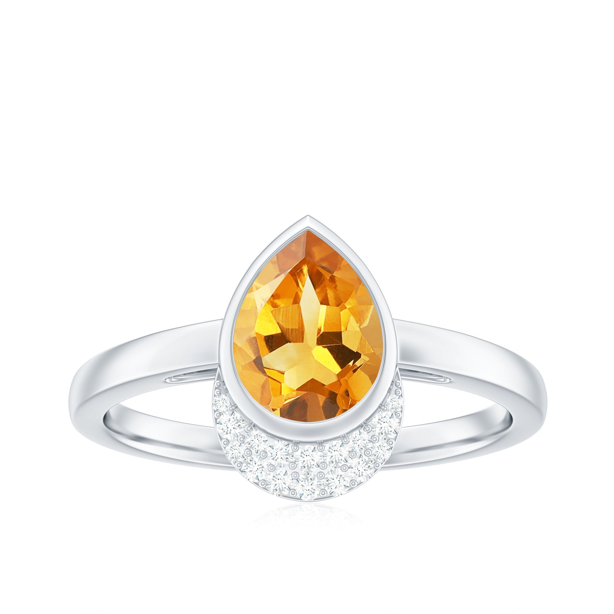 Bezel Set Citrine Teardrop Cocktail Engagement Ring with Diamond Accent Citrine - ( AAA ) - Quality - Rosec Jewels