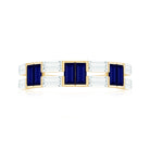 Baguette Cut Blue Sapphire and Moissanite Half Eternity Ring Blue Sapphire - ( AAA ) - Quality - Rosec Jewels
