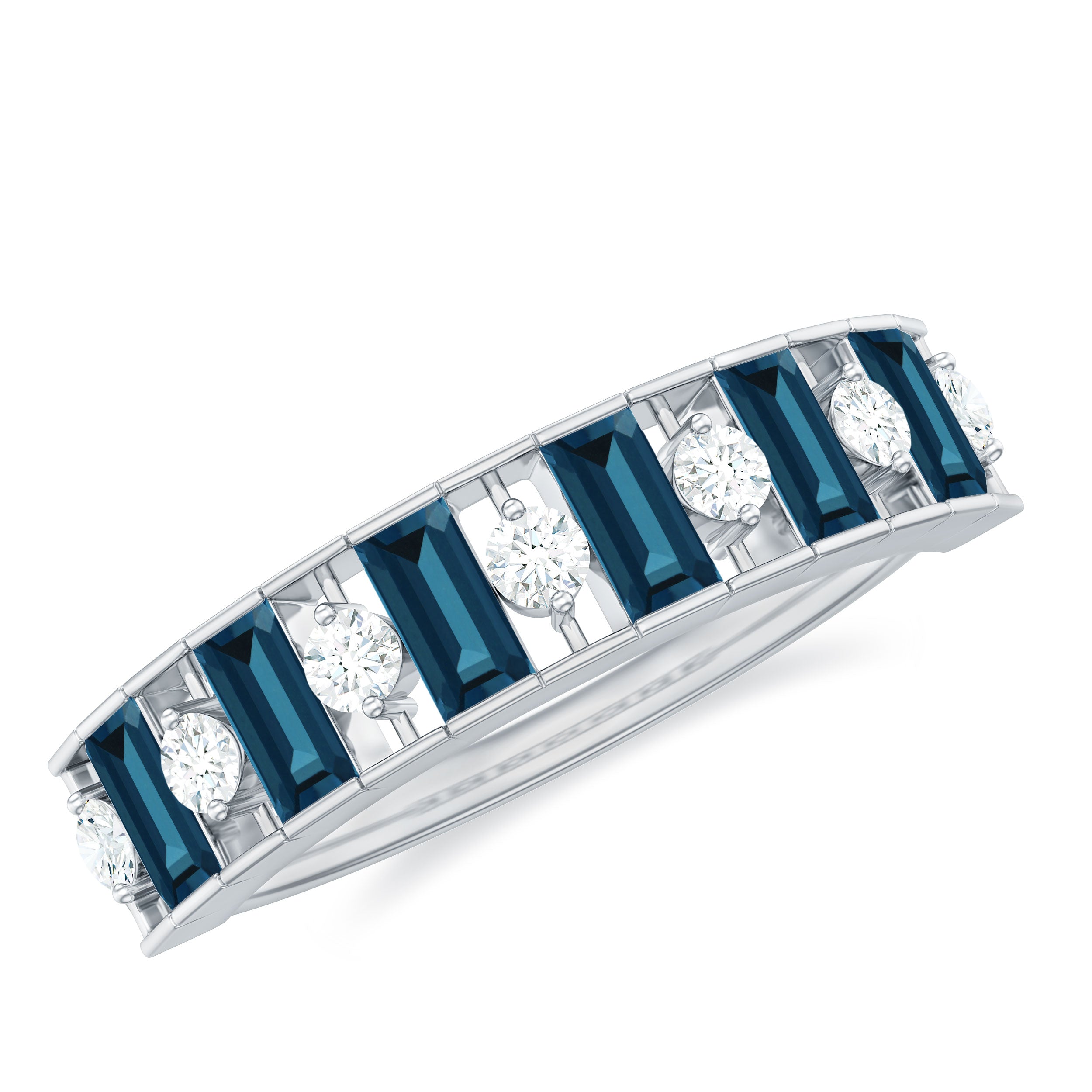 Alternate London Blue Topaz and Diamond Half Eternity Ring London Blue Topaz - ( AAA ) - Quality - Rosec Jewels