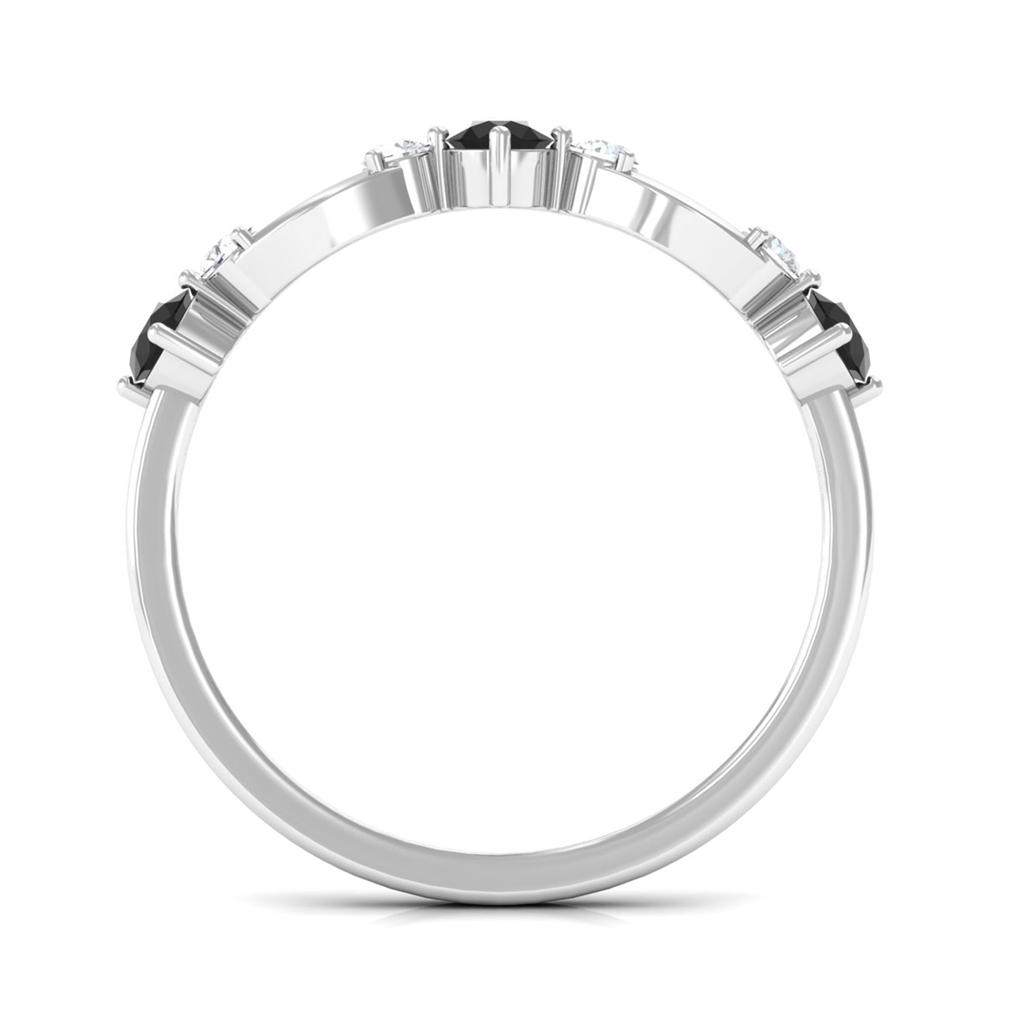 Black and White Diamond Minimal Promise Ring Black Diamond - ( AAA ) - Quality - Rosec Jewels