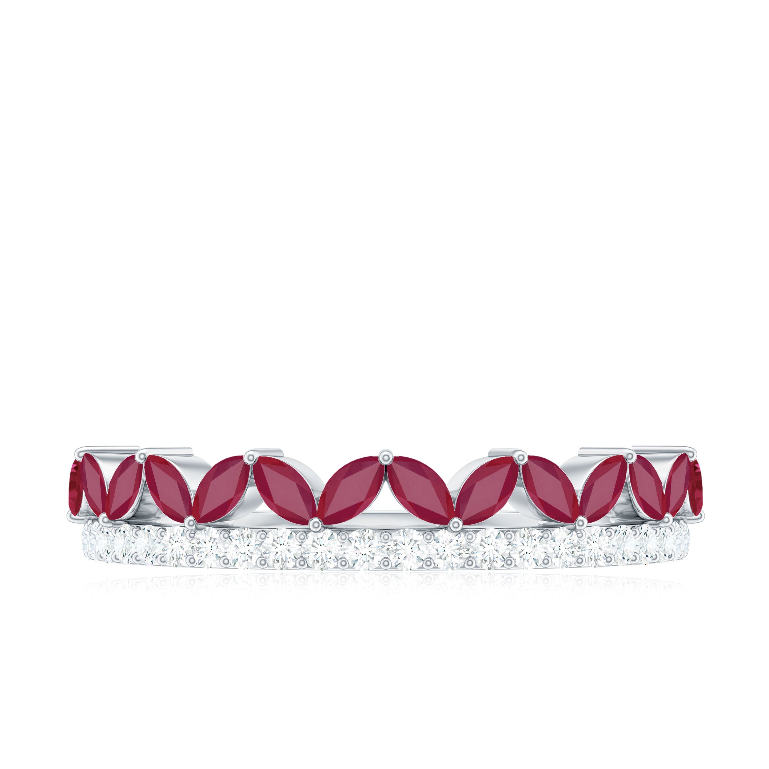 Ruby and Diamond Crown Style Half Eternity Ring Ruby - ( AAA ) - Quality - Rosec Jewels