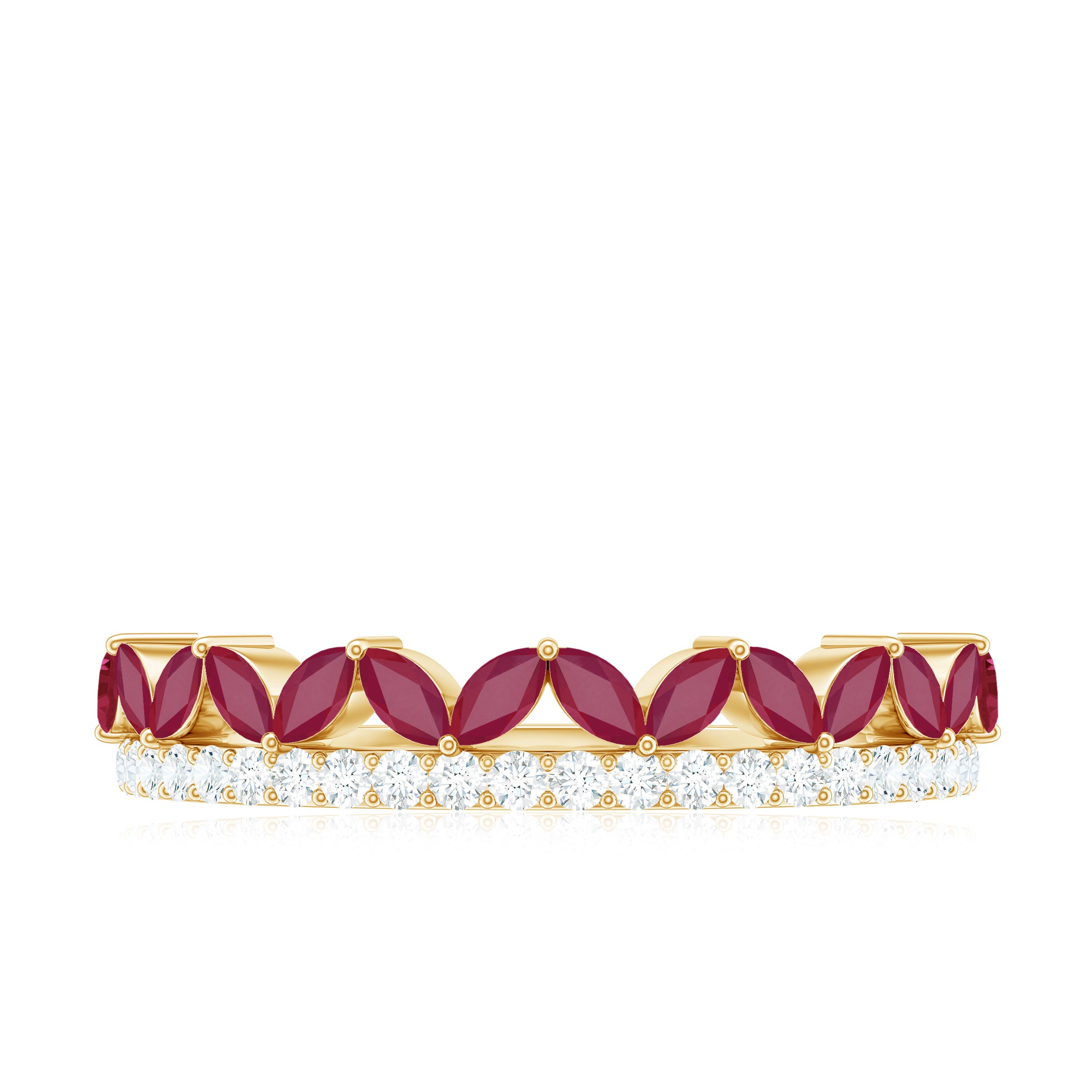 Ruby and Diamond Crown Style Half Eternity Ring Ruby - ( AAA ) - Quality - Rosec Jewels