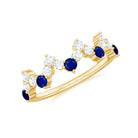 Blue Sapphire and Diamond Half Eternity Zigzag Ring Blue Sapphire - ( AAA ) - Quality - Rosec Jewels