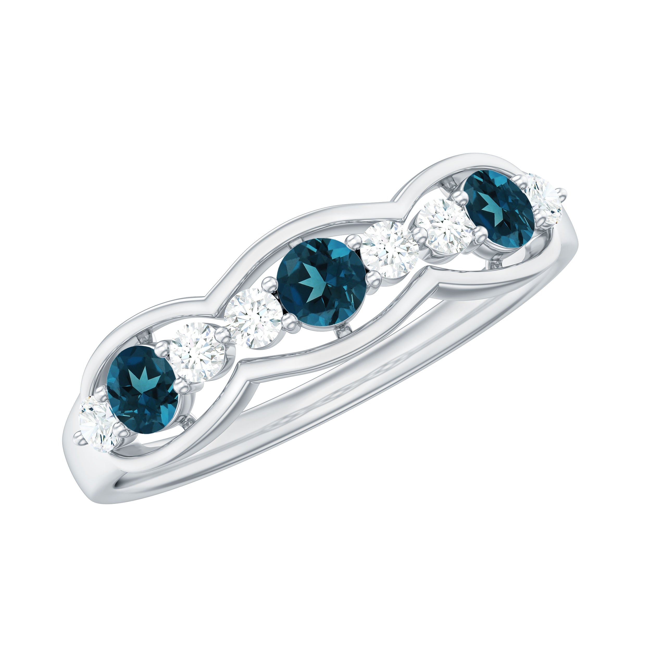London Blue Topaz Half Eternity Ring with Diamond London Blue Topaz - ( AAA ) - Quality - Rosec Jewels