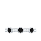 Black and White Diamond Minimal Half Eternity Band Ring Black Diamond - ( AAA ) - Quality - Rosec Jewels