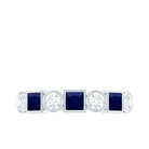 Blue Sapphire and Diamond Half Eternity Ring in Bezel Setting Blue Sapphire - ( AAA ) - Quality - Rosec Jewels
