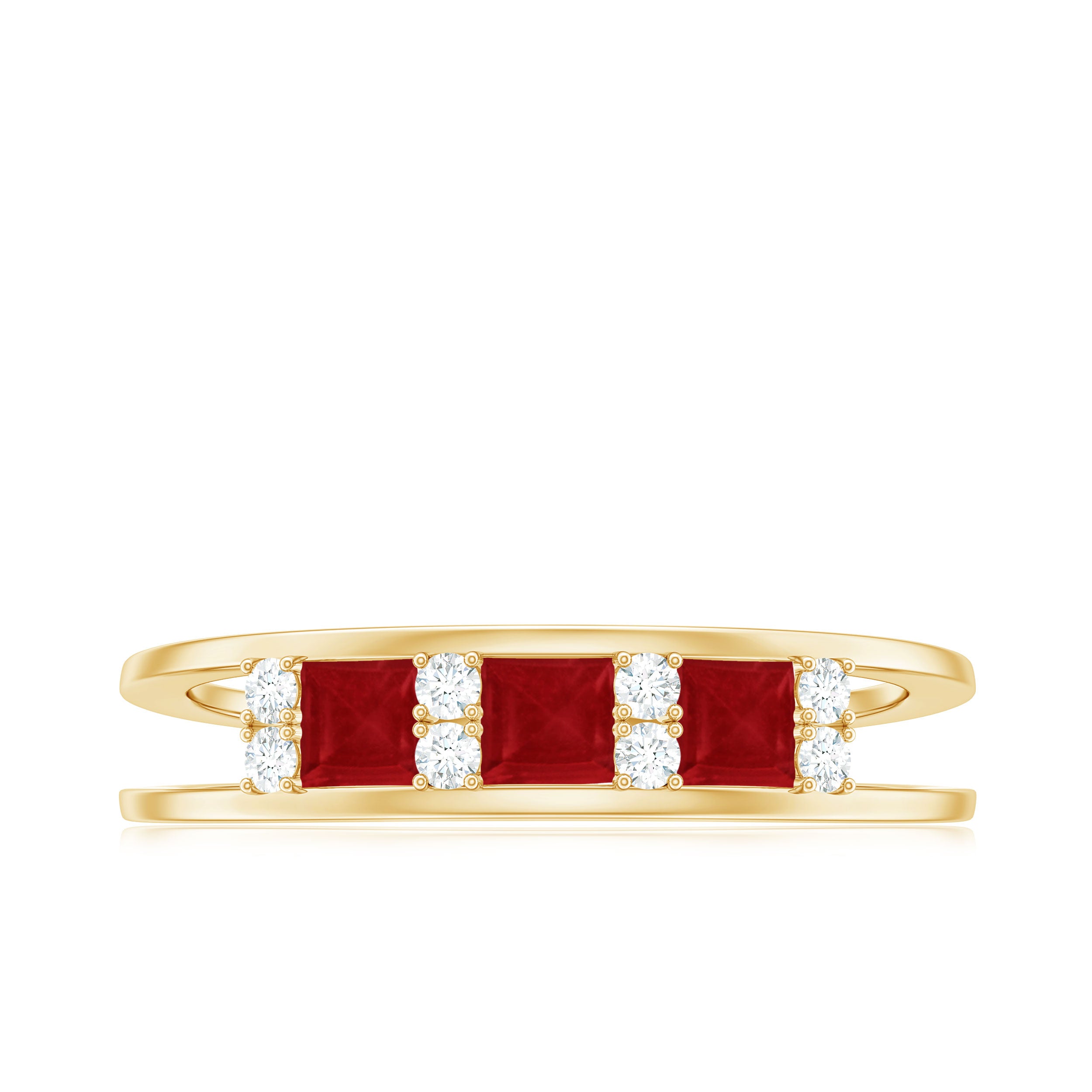 Princess Cut Ruby and Diamond Band Ring Ruby - ( AAA ) - Quality - Rosec Jewels