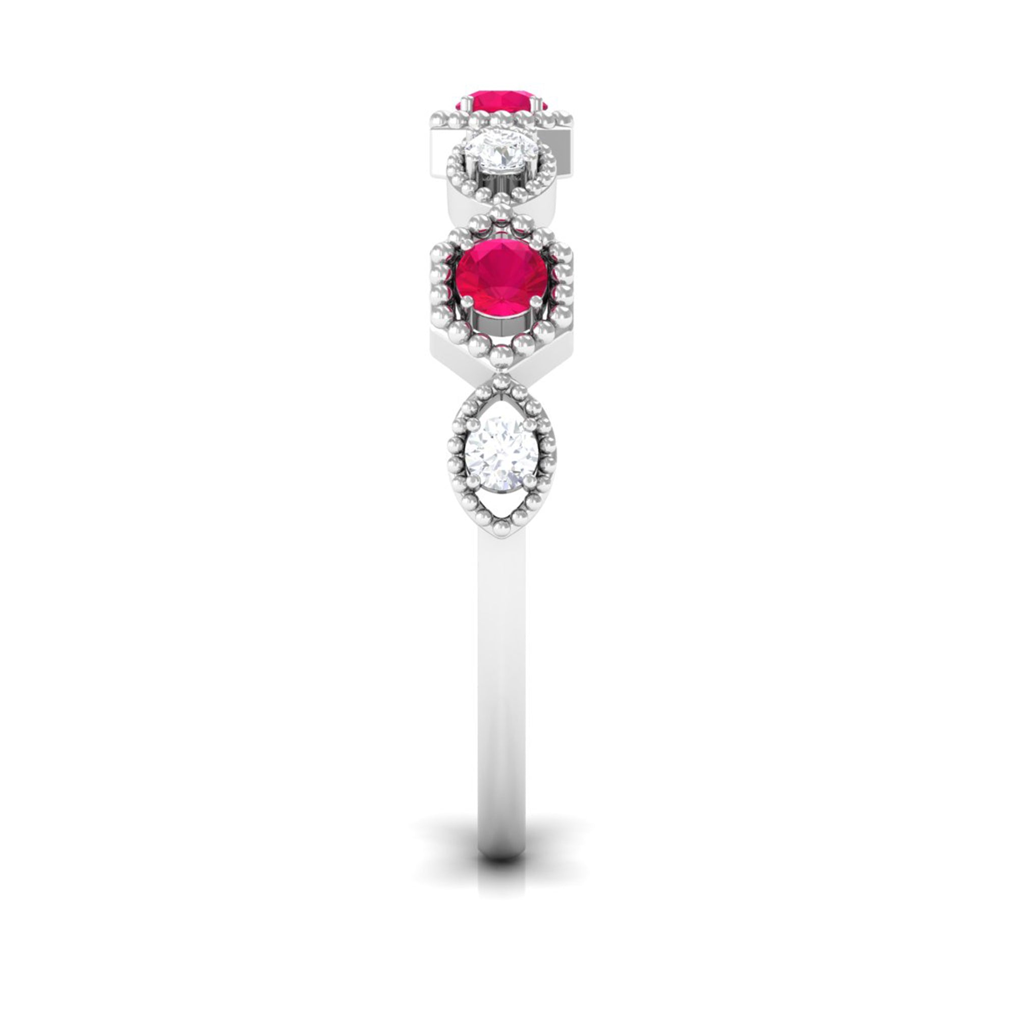 Ruby and Diamond Half Eternity Ring in Prong Setting Ruby - ( AAA ) - Quality - Rosec Jewels