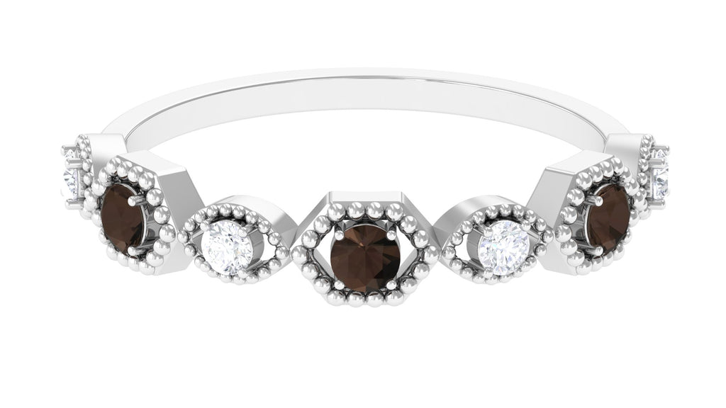 Smoky Quartz Half Eternity Ring with Diamond Smoky Quartz - ( AAA ) - Quality - Rosec Jewels