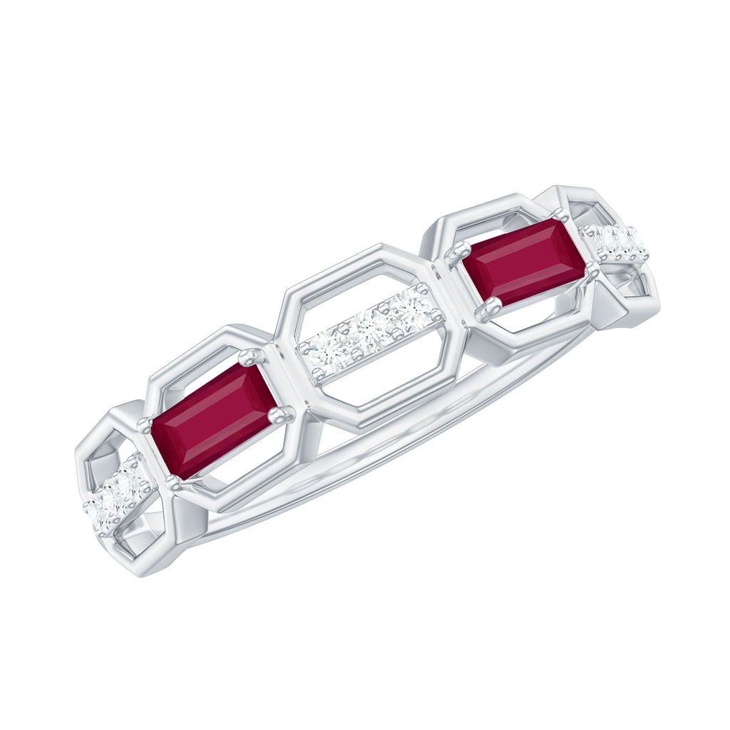 Classic Half Eternity Ring with Ruby and Diamond Ruby - ( AAA ) - Quality - Rosec Jewels