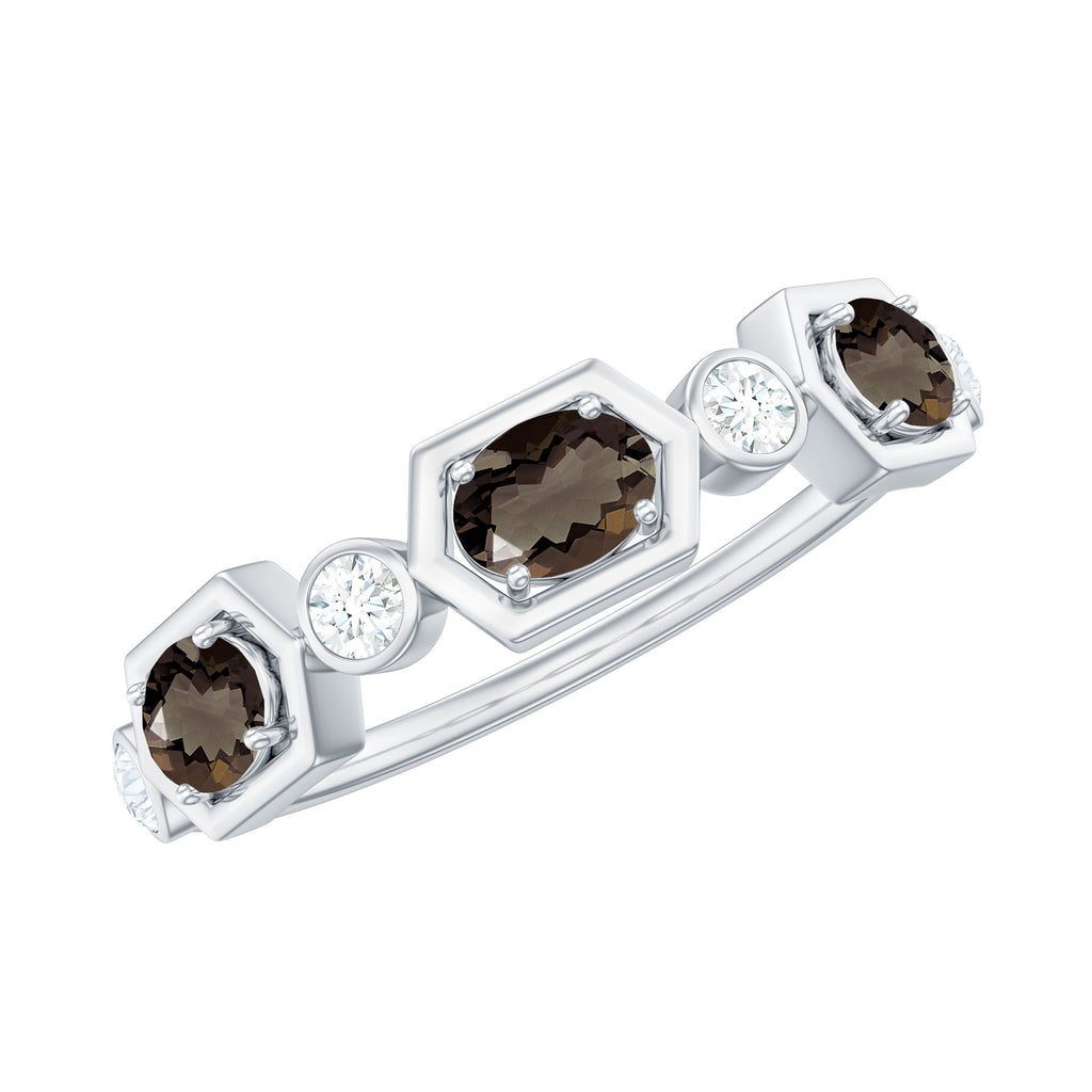 Smoky Quartz and Diamond Half Eternity Ring Smoky Quartz - ( AAA ) - Quality - Rosec Jewels