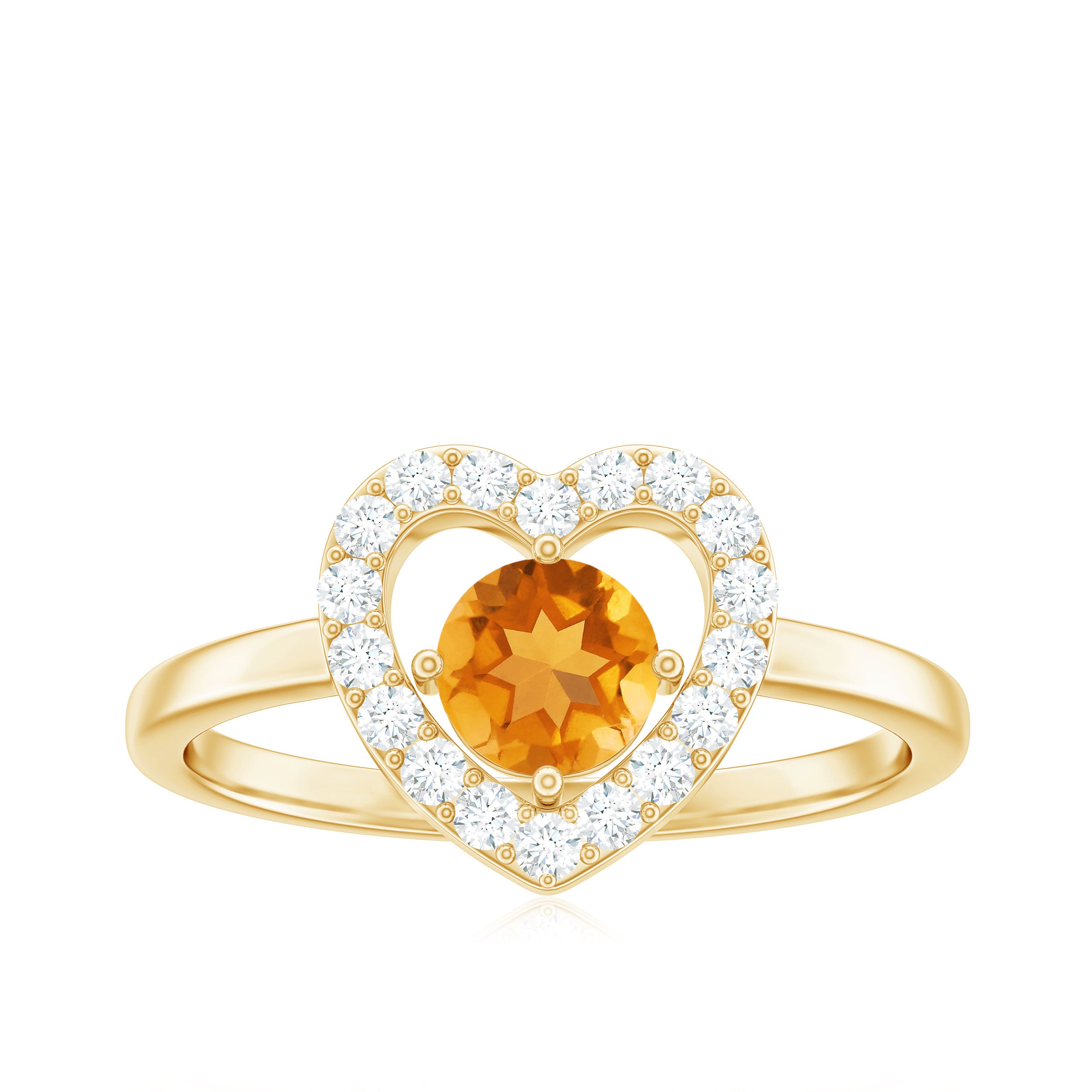 1 CT Round Citrine Heart Engagement Ring with Diamond Halo Citrine - ( AAA ) - Quality - Rosec Jewels