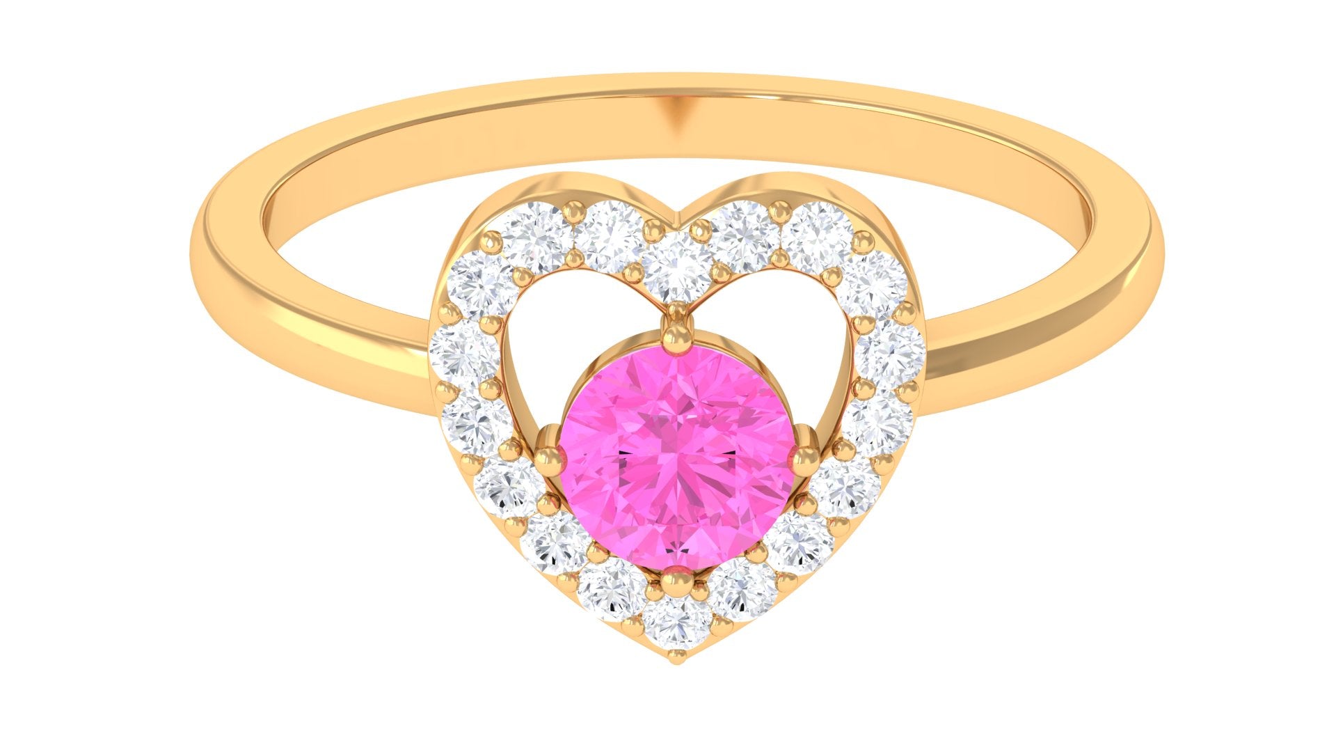 Real Pink Sapphire and Diamond Heart Engagement Ring Pink Sapphire - ( AAA ) - Quality - Rosec Jewels