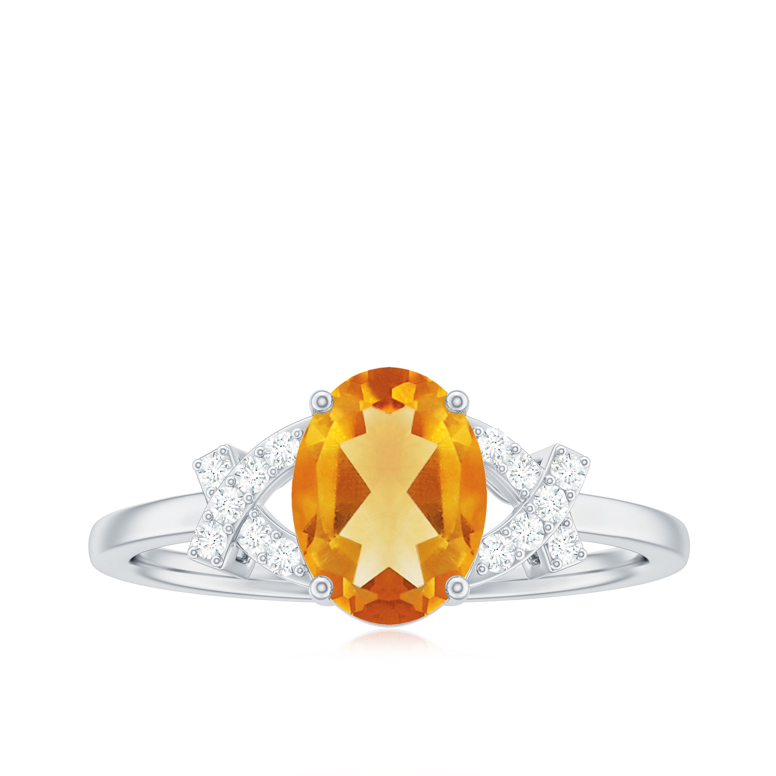 Split Shank Oval Citrine and Diamond Solitaire Engagement Ring Citrine - ( AAA ) - Quality - Rosec Jewels