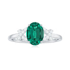 1.5 CT Oval Created Emerald Solitaire Split Shank Ring with Diamond Lab Created Emerald - ( AAAA ) - Quality - Rosec Jewels