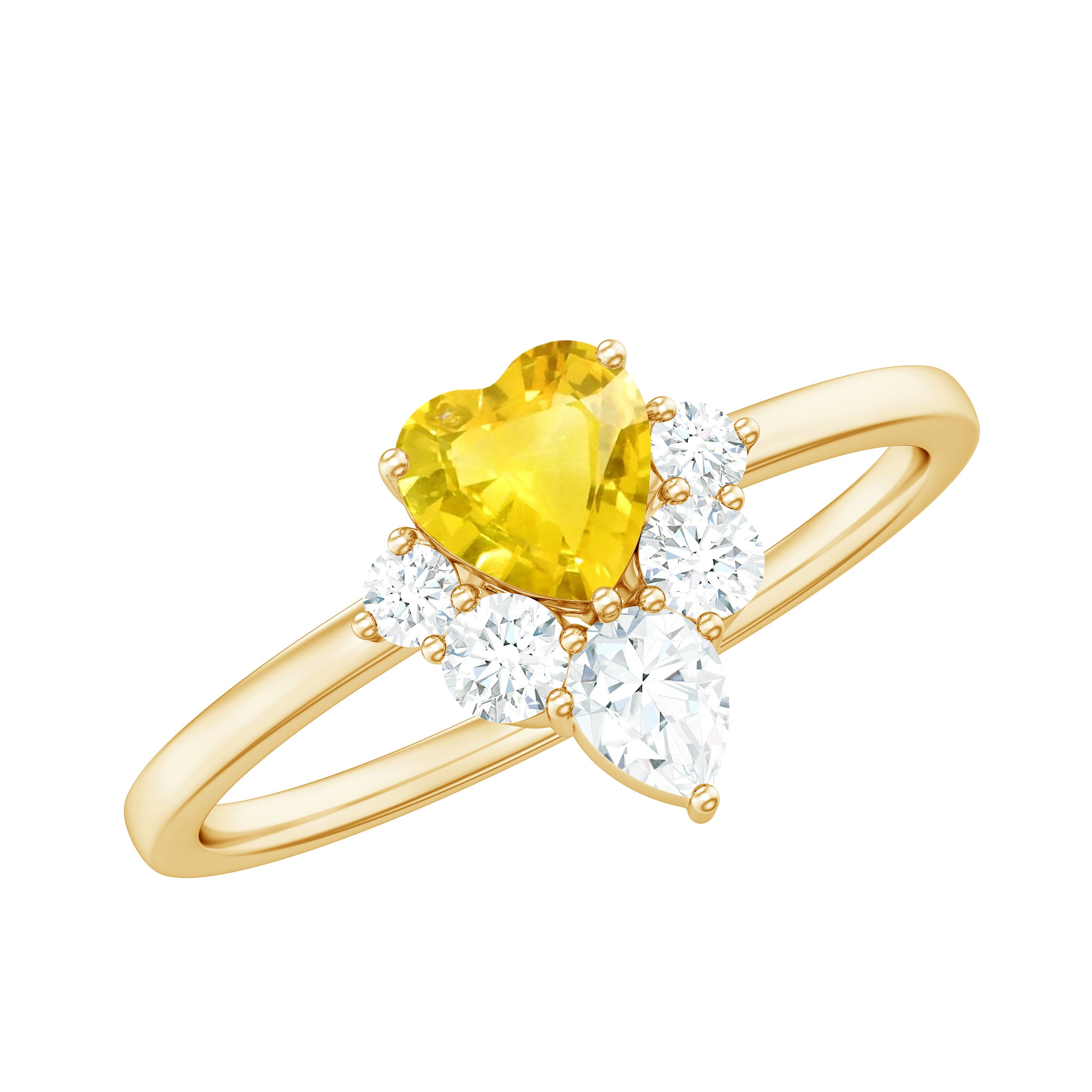Heart Shape Yellow Sapphire and Diamond Engagement Ring Yellow Sapphire - ( AAA ) - Quality - Rosec Jewels