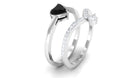 Heart Shape Created Black Diamond Solitaire Ring Set with Diamond Lab Created Black Diamond - ( AAAA ) - Quality - Rosec Jewels