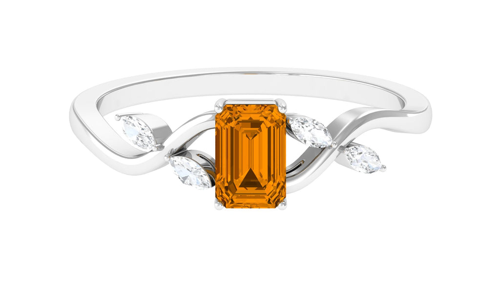 Octagon Cut Citrine and Diamond Solitaire Engagement Ring in Split Shank Citrine - ( AAA ) - Quality - Rosec Jewels