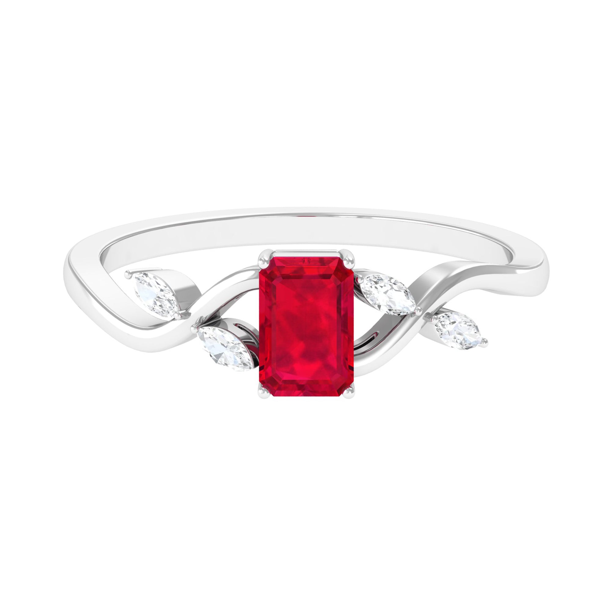 Lab Grown Ruby Solitaire Split Shank Ring with Diamond Lab Created Ruby - ( AAAA ) - Quality - Rosec Jewels