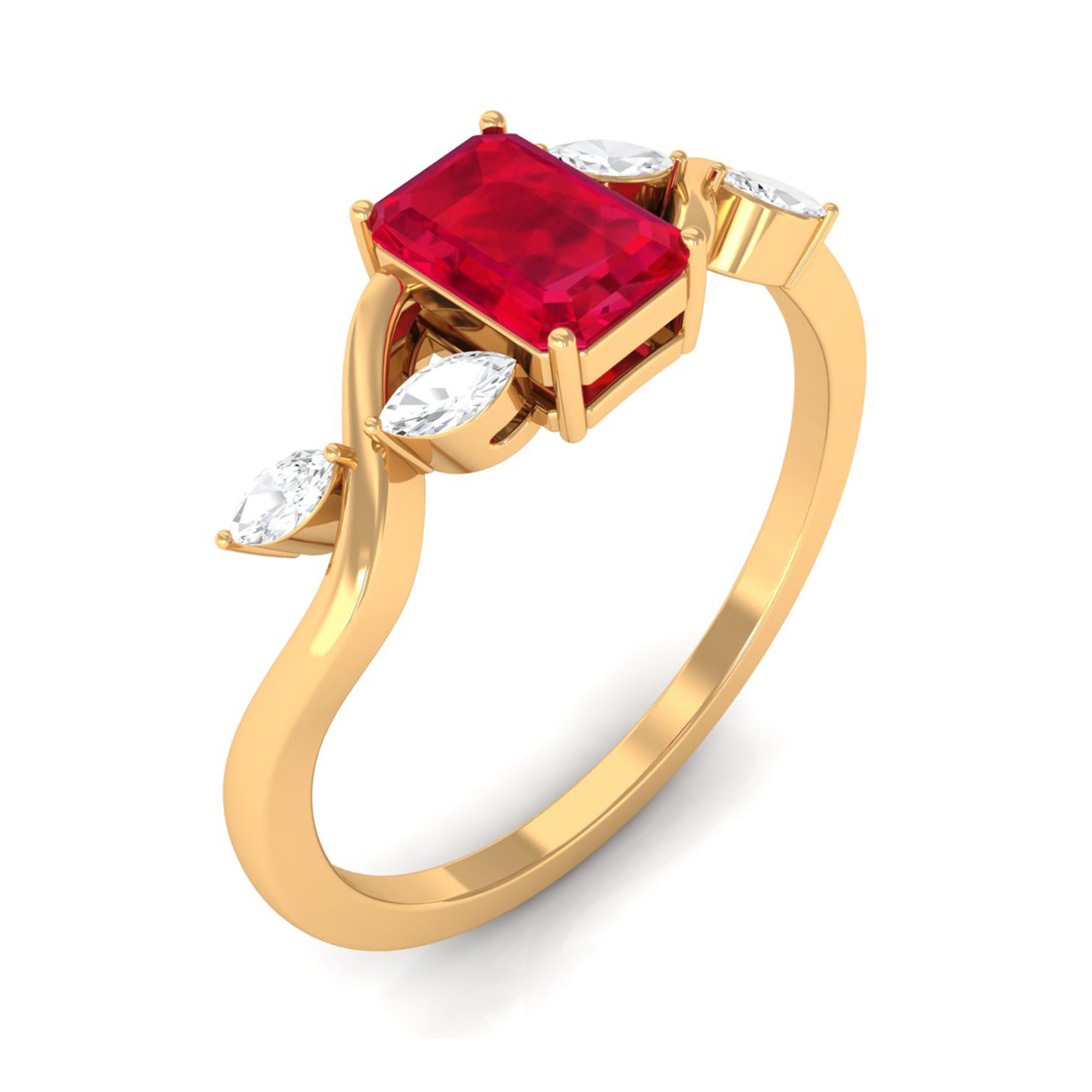 Lab Grown Ruby Solitaire Split Shank Ring with Diamond Lab Created Ruby - ( AAAA ) - Quality - Rosec Jewels